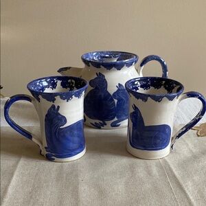 Blue and White Ceramic Mug and Pitcher Set